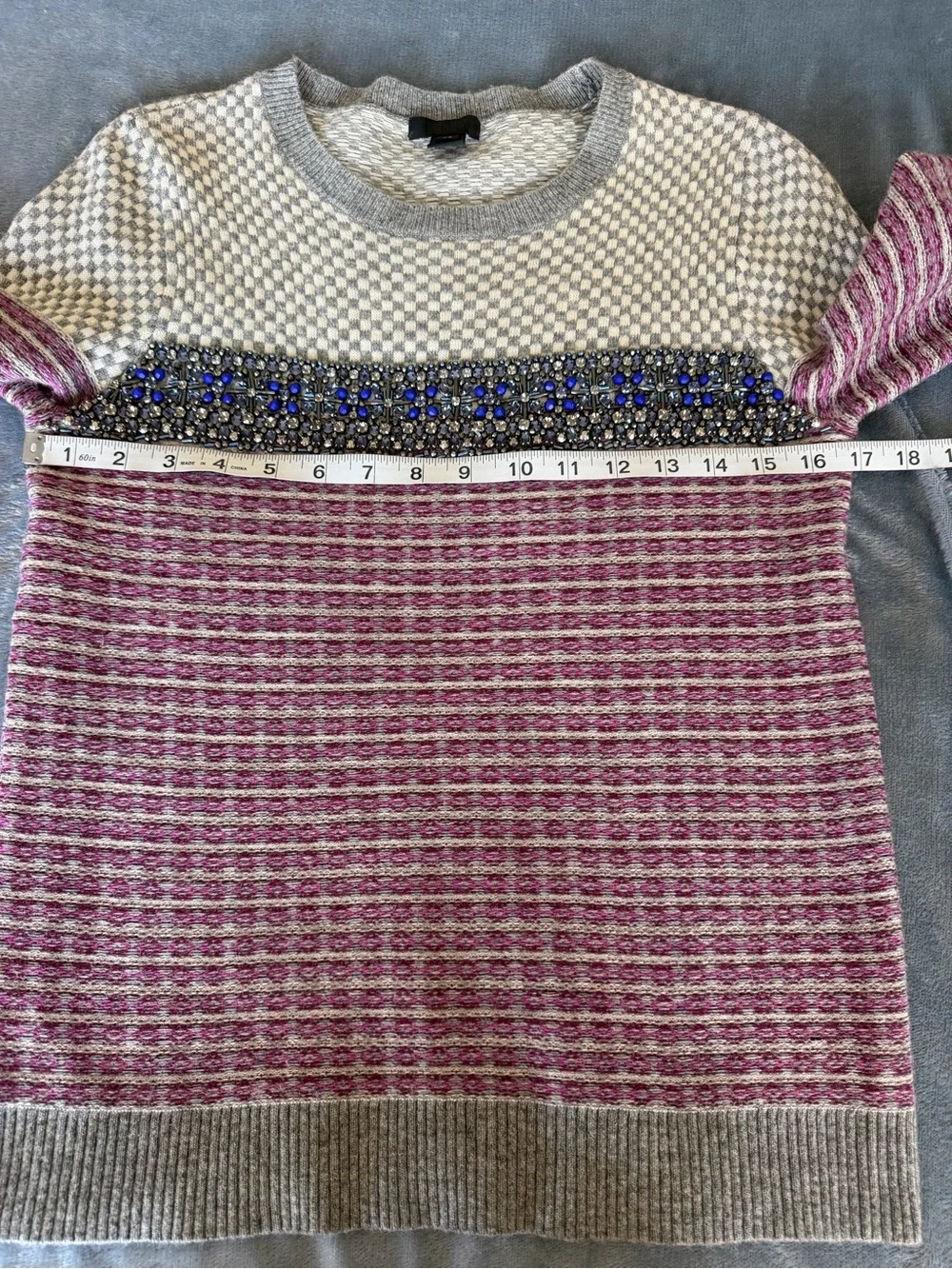 J. Crew Collection Cashmere Blend Mauve Gray Beaded Fair isle Nordic Sweater
